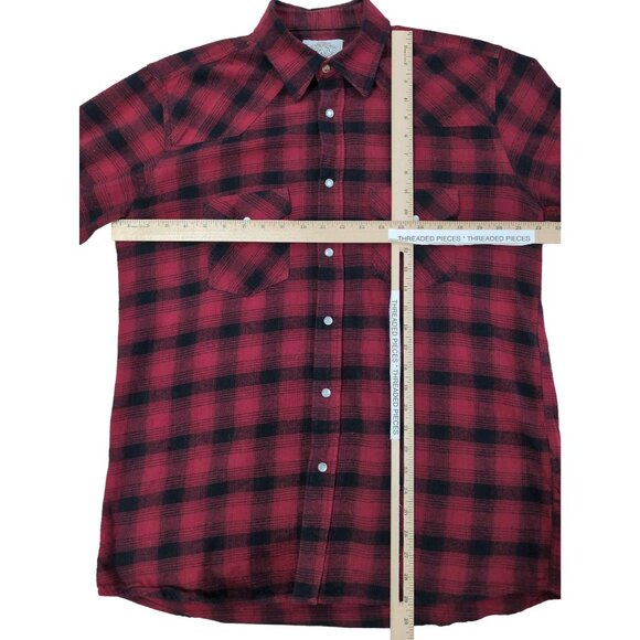 Gibson Flannel Shirt Mens L Tall Red Black Plaid Pearl Snap Country Western - Picture 7 of 7